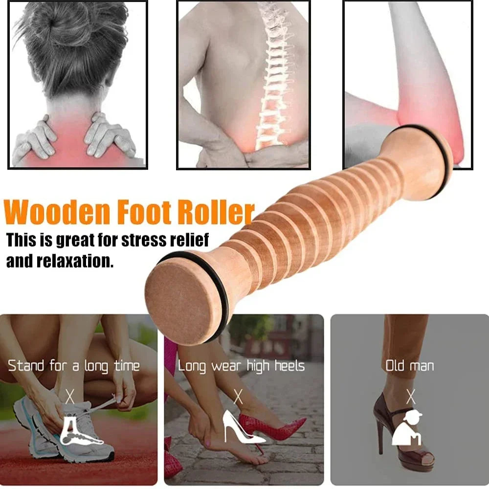 Povei Wood Foot Massage Roller for Plantar Fasciitis Deep Tissue Relief