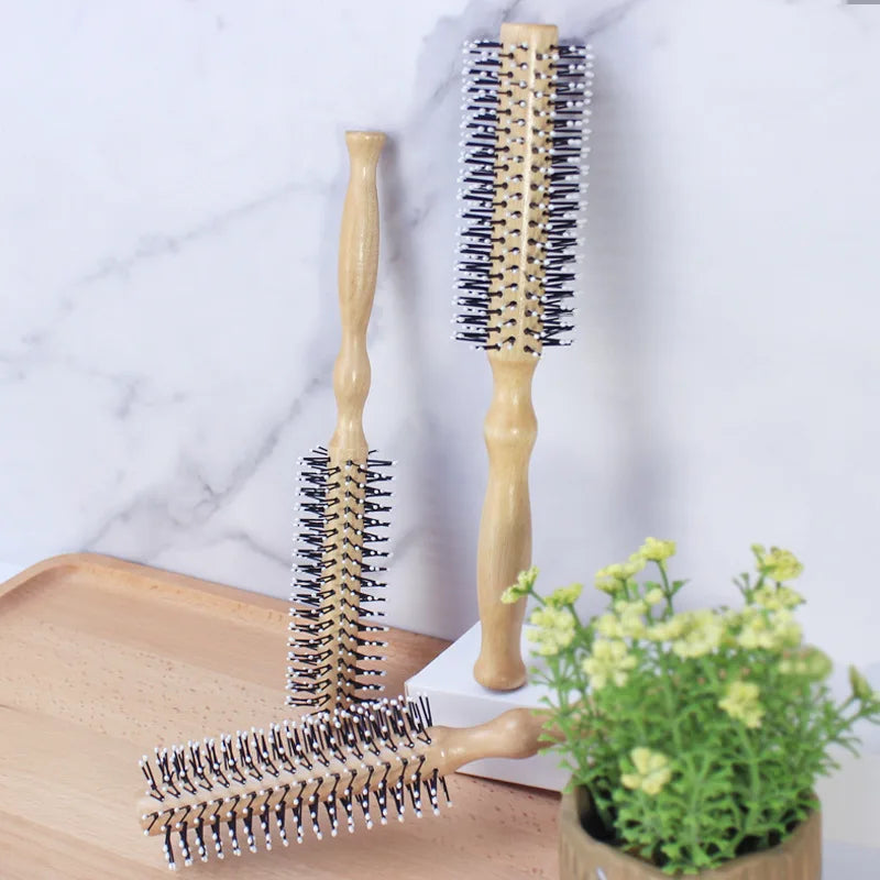 Povei Curly Hair Styling Brush for Men with Wooden Handle