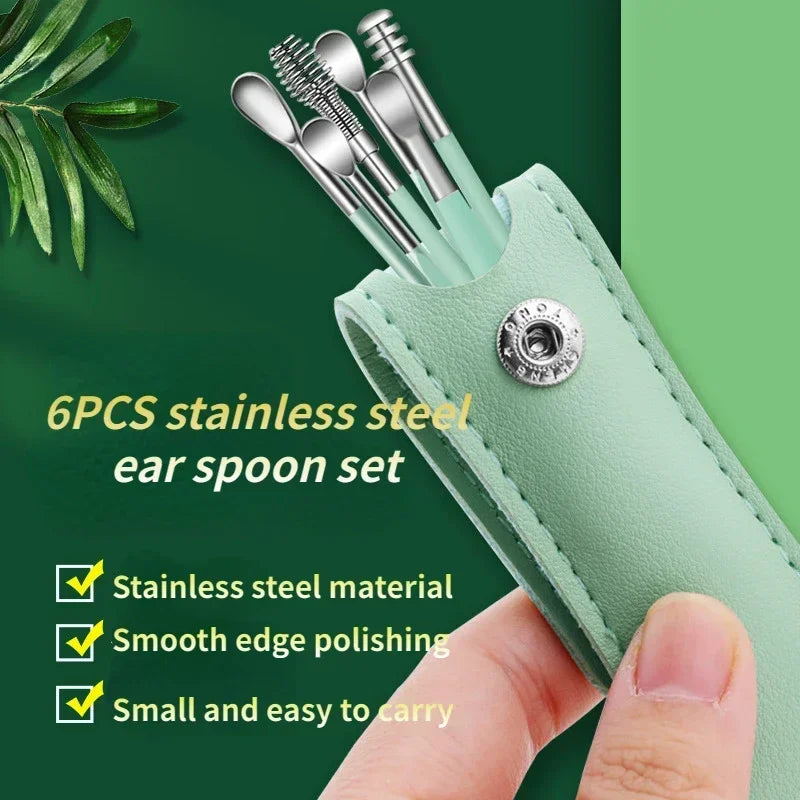 Povei Stainless Steel Ear Cleaner Spoon Set for Gentle Ear Care, 6PCS