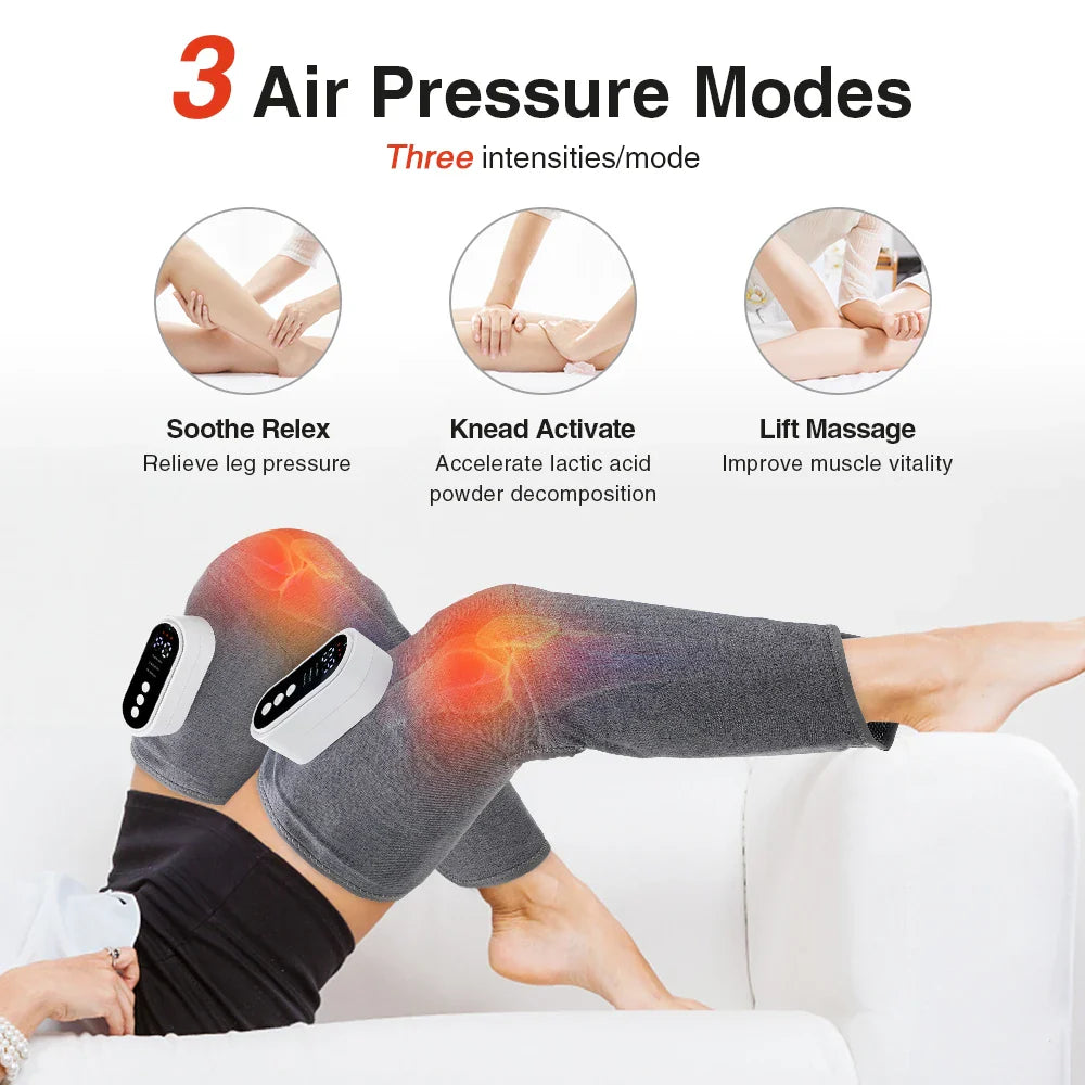 Povei Air Pressure Leg Massager with Heat: Full Wrap, 360° Massage for Relaxation & Circulation.