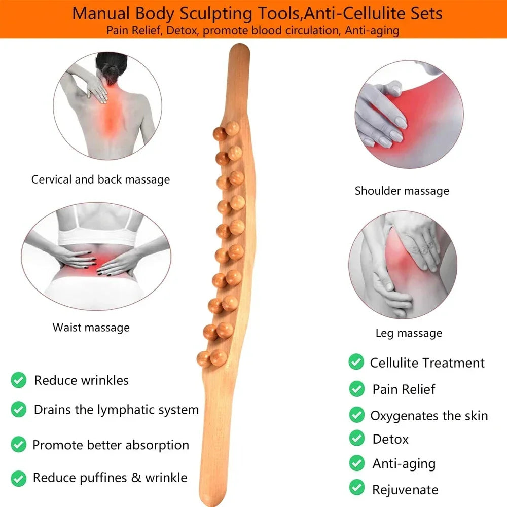 Povei Wood Therapy Massage Stick for Pain Relief and Lymphatic Drainage