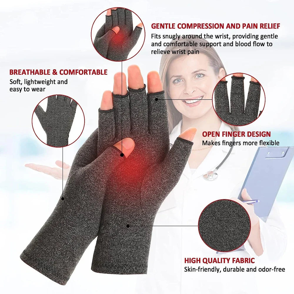 Povei Arthritis Compression Gloves for Joint Pain Relief - Fingerless Design