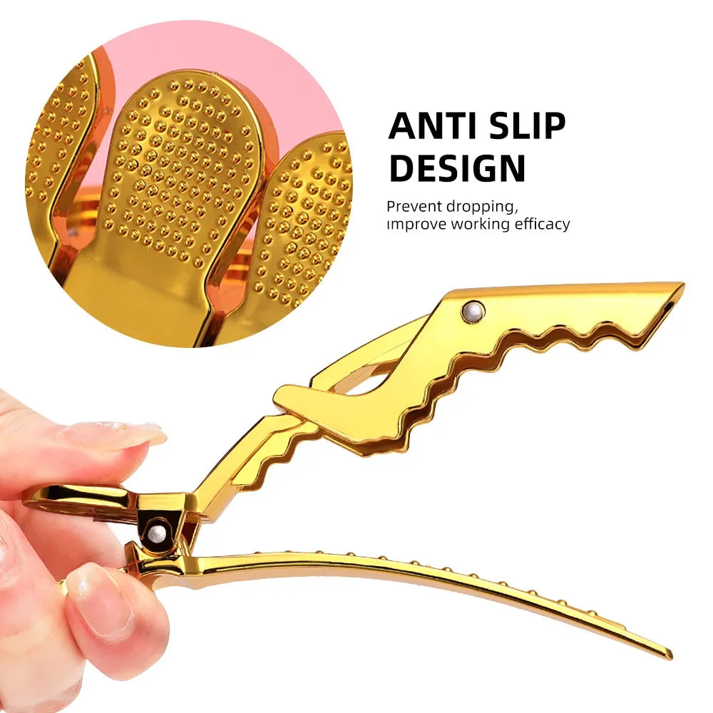 Povei Golden Hair Clip Set for Styling, 6Pcs Claw Section Hairpins & Alligator Clips