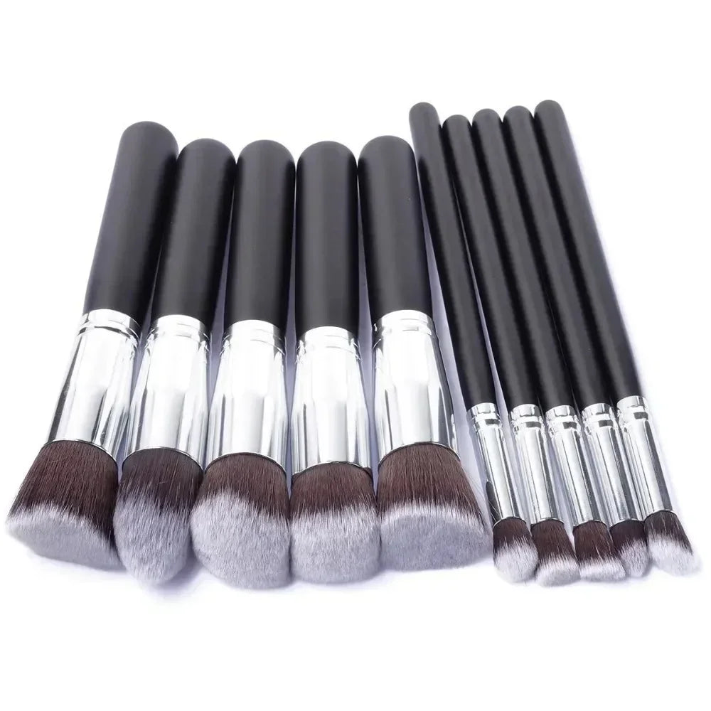 Povei 10Pcs Luxury Makeup Brushes Set for Face and Eyes - Maquiagem Beauty Tool