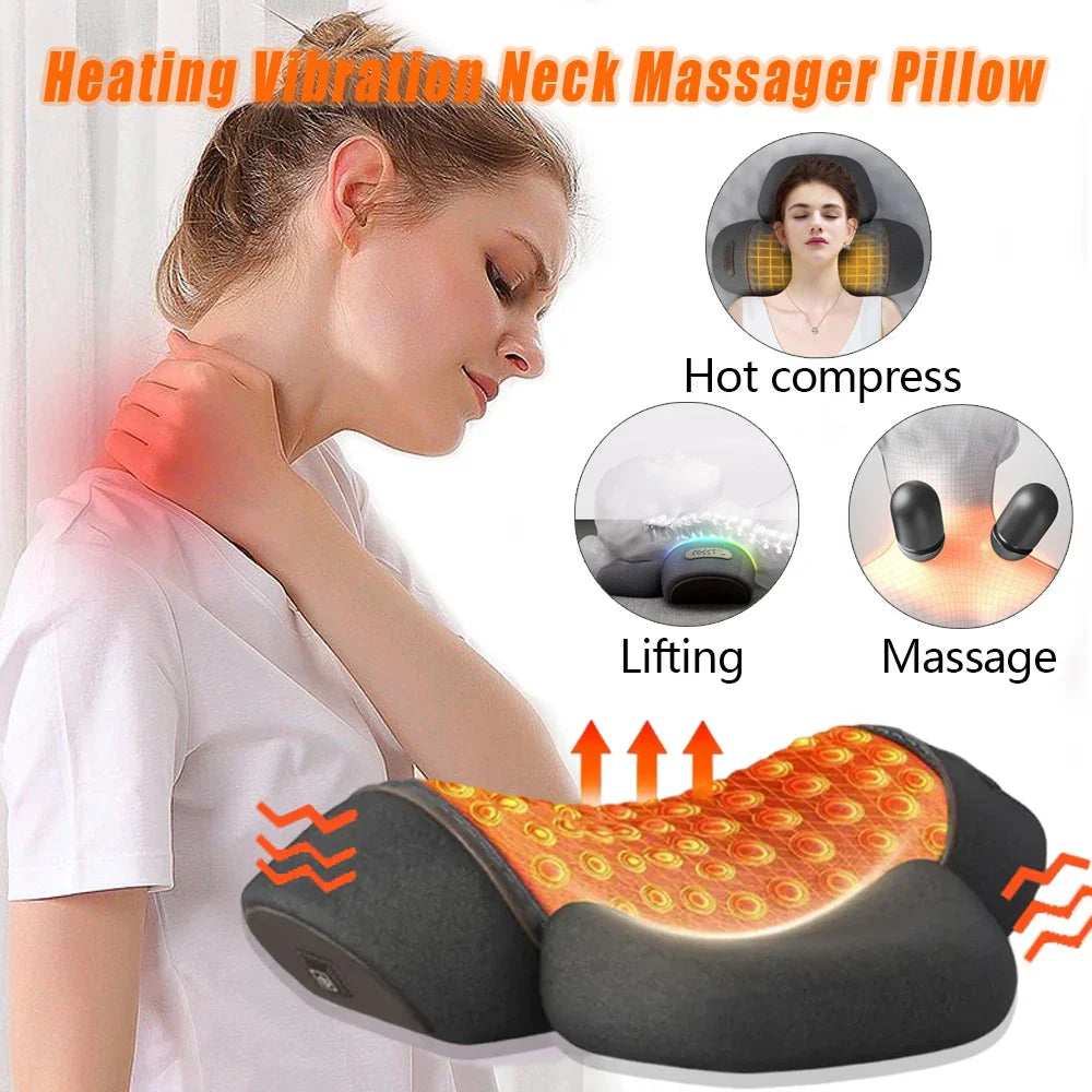 Povei Electric Neck Massager Pillow with Heat, Vibration, Memory Foam Support