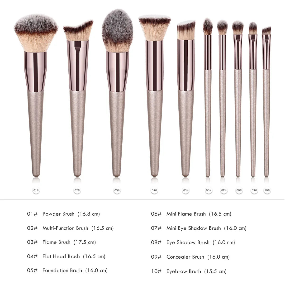 Povei Champagne Makeup Brushes Set for Flawless Beauty Applications