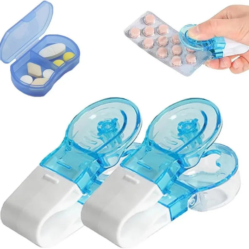 Povei Portable Pill Crusher Medicine Storage Box for Personal Health Care.