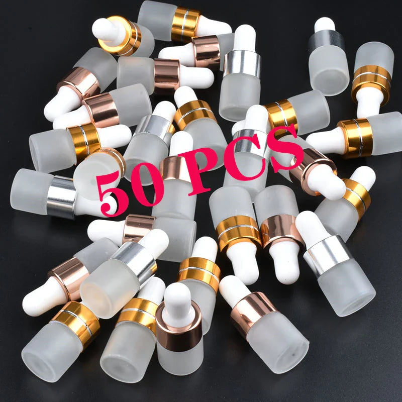 Povei 50pcs Frosted Glass Dropper Bottles 1ml 2ml Essential Oil Jars_perfume Vials