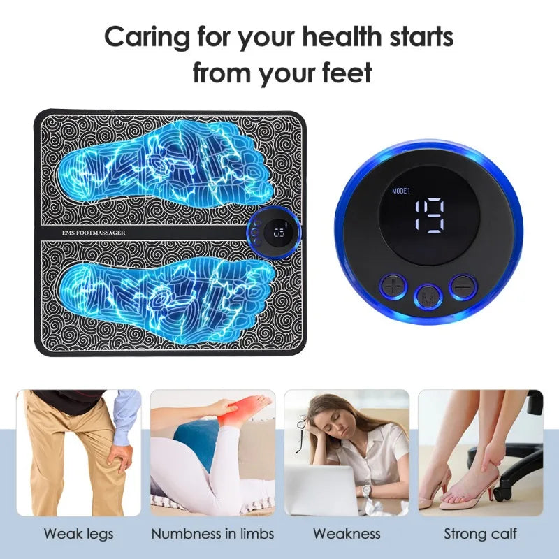 Povei Electric EMS Foot Massage Pad - USB Charging, Portable Folding Muscle Stimulation