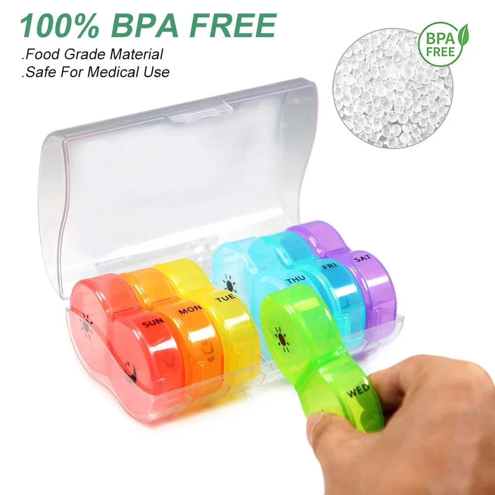 Povei AM PM Pill Organizer 7 Day Weekly Box - Portable Supplement Case