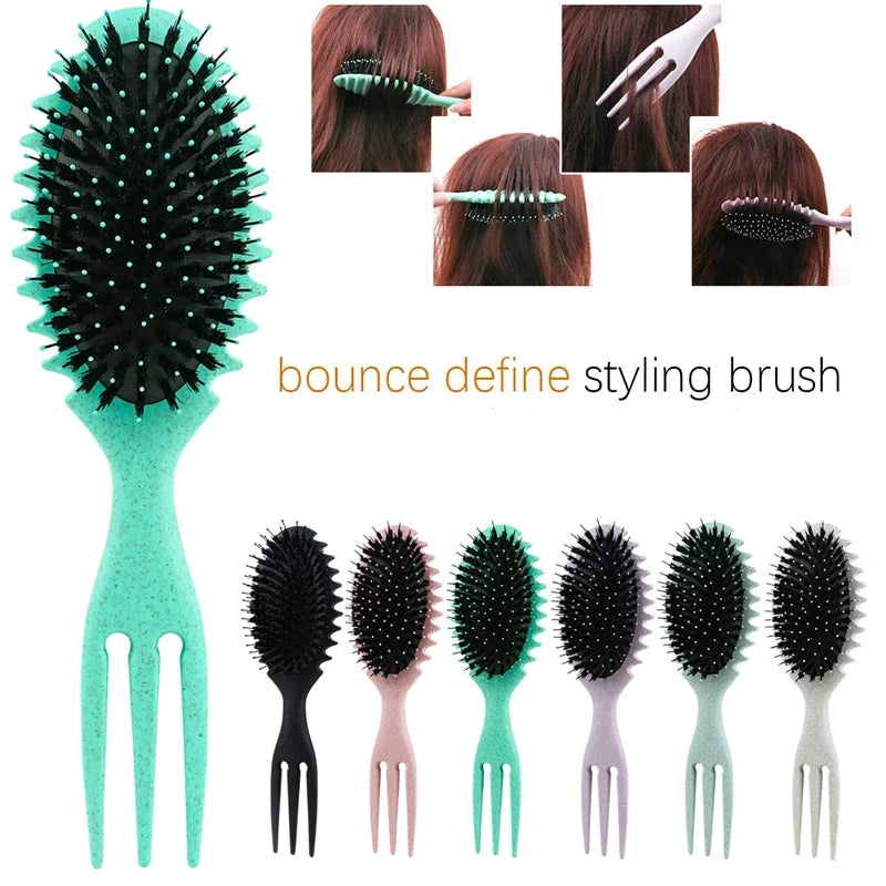 Povei Boar Bristle Detangling Styling Brush for Curls and Scalp Massaging