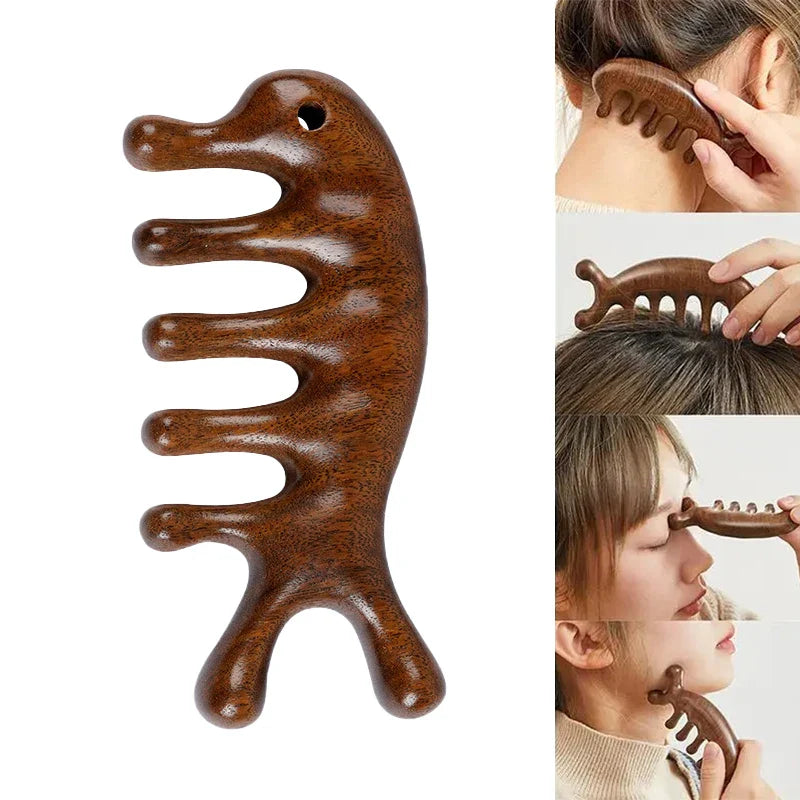 Povei Sandalwood Wide Tooth Comb: Body Meridian Massage & Acupuncture Therapy comb