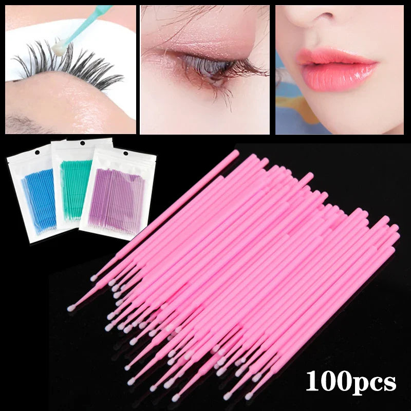 Povei Cotton Swabs Colorful Eyelash Brushes Kit for Extension Removal & Cleaning