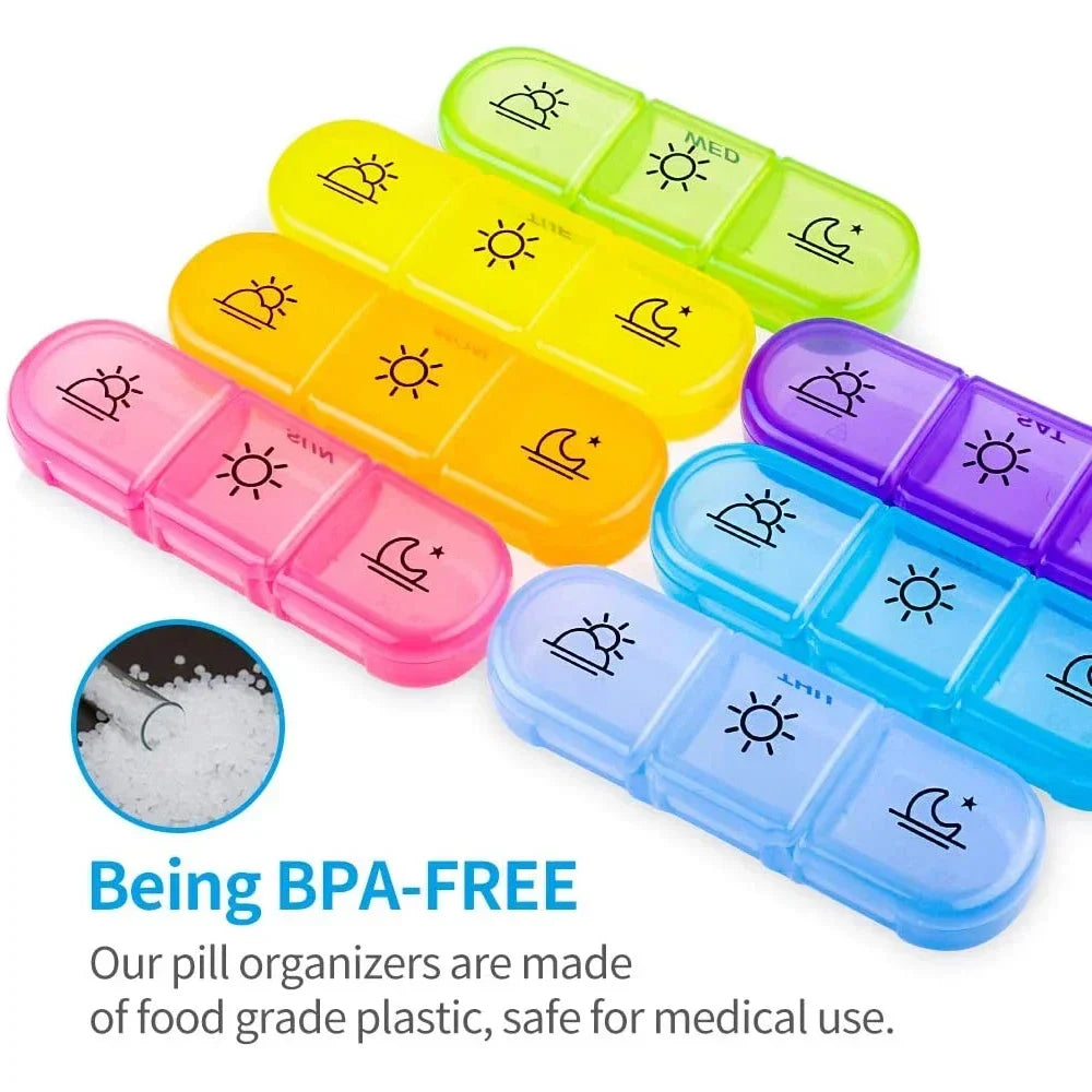 Povei Pill Organizer 3 Times Daily, Weekly Case, Supplement Holder, Vitamin Box