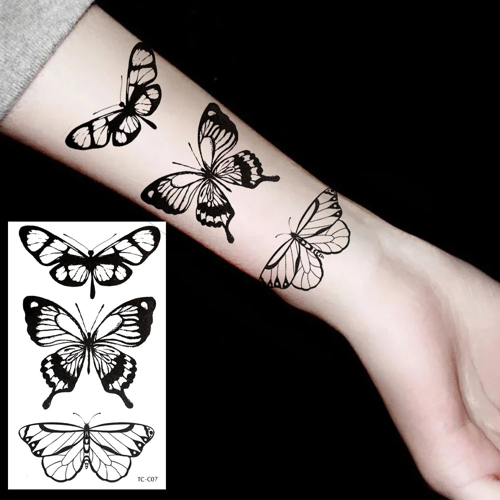 3D Butterfly Temporary Tattoo Sticker Set by Povei - Waterproof Body Art