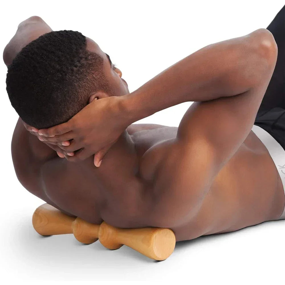 Povei Wood Back Roller & Spine Stretcher for Pain Relief, Muscle Recovery & Massage