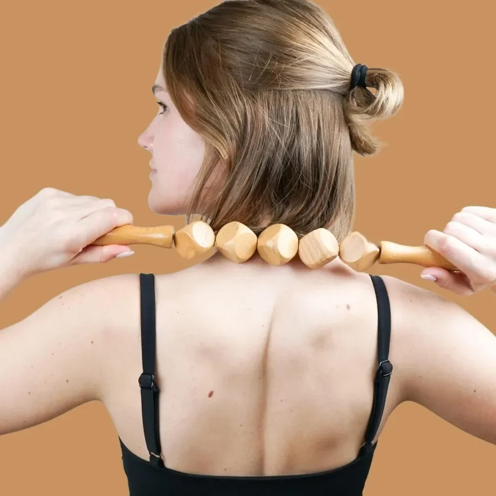 Povei Wood Curved Massage Roller Stick for Cellulite Drainage & Muscle Relaxation