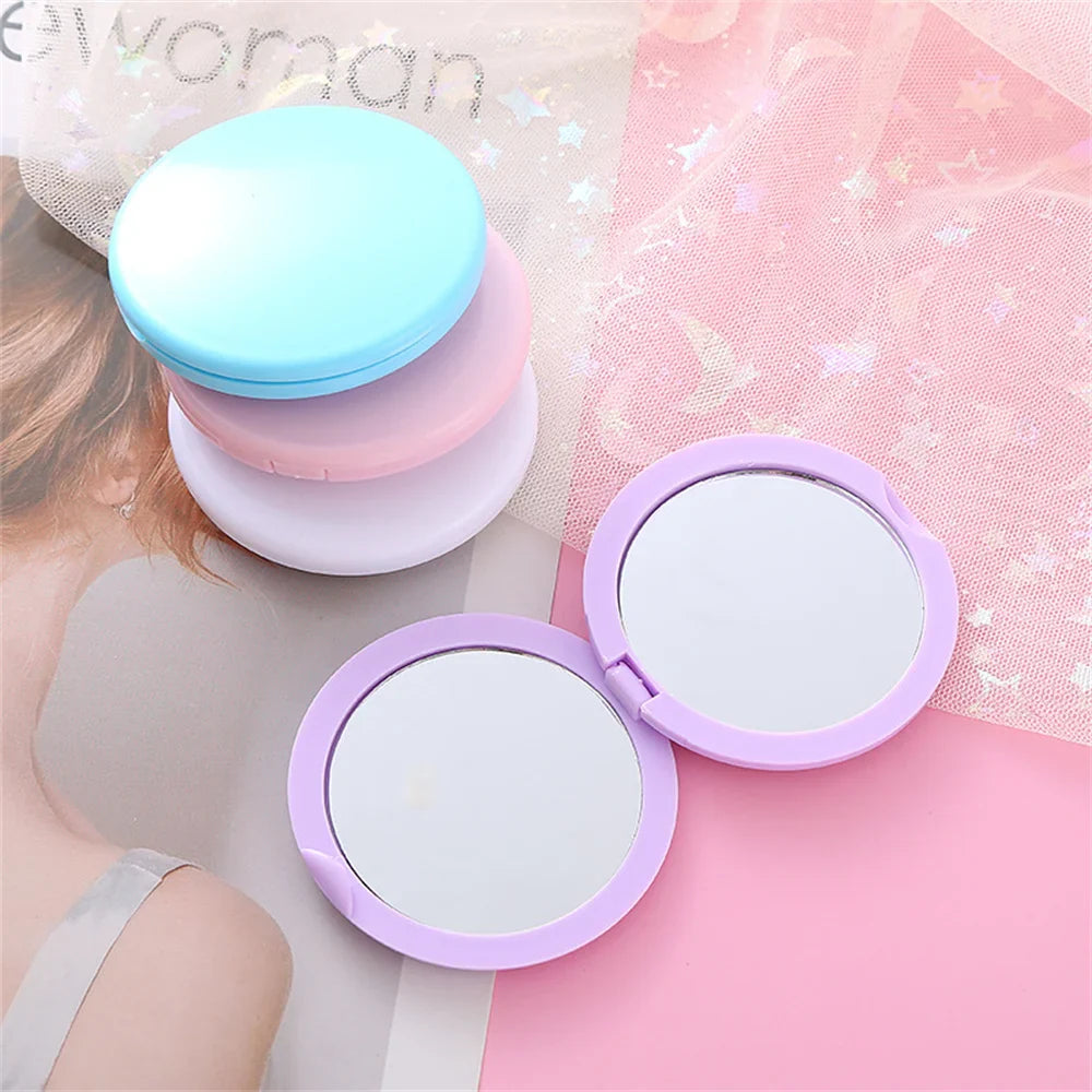 Povei Cream Makeup Mirror Round Portable Girl's Gift Double-Sided Compact Mirror