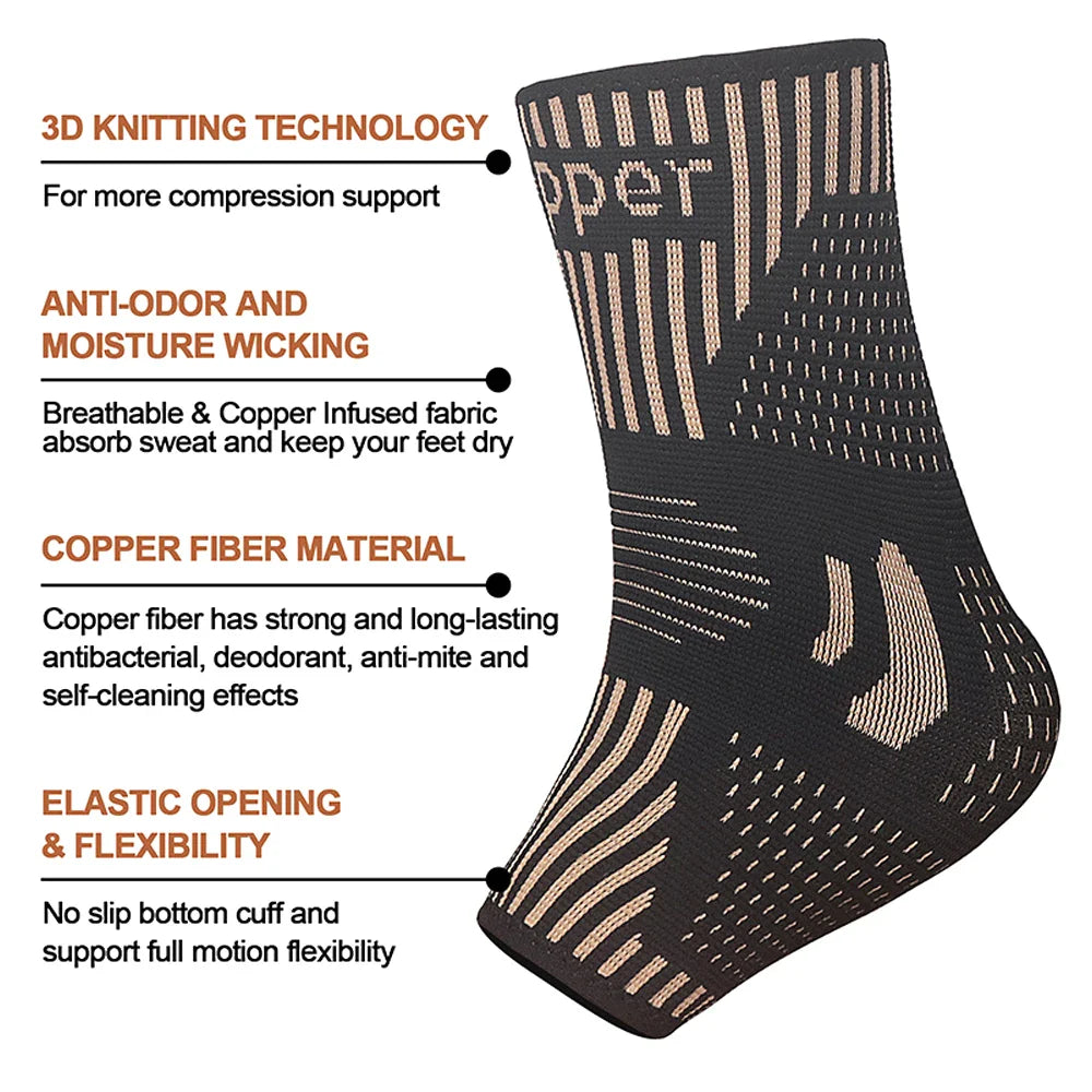 Povei Copper Compression Ankle Support Sleeve Gym Fitness Gear