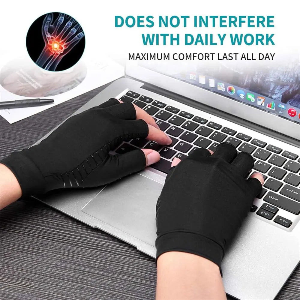 Povei Copper Arthritis Compression Gloves Fingerless for Pain Relief and Joint Support