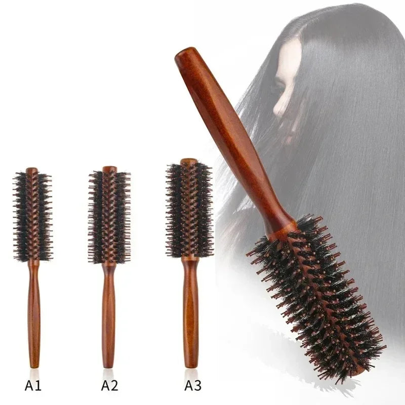 Povei Curly Hair Comb & Boar Bristle Round Barrel Brush