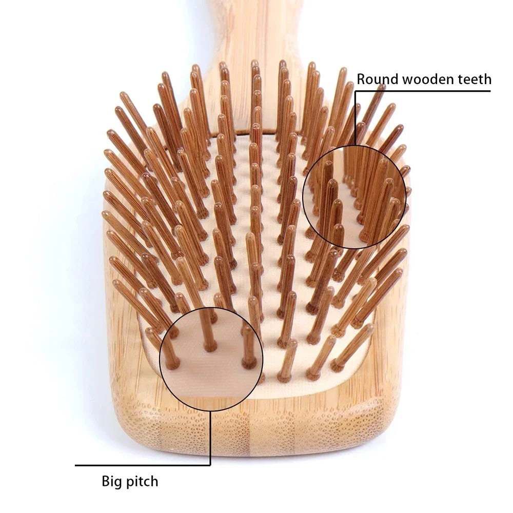 Povei Bamboo Paddle Hair Brush for Women, Thick Bristles, Scalp Massaging Hairbrush