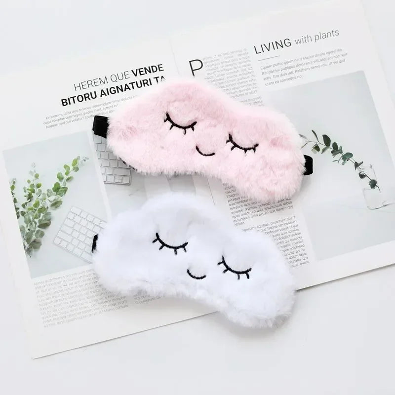 Povei Plush Cat Eye Mask Blindfold Nap Eyeshade Cartoon Soft Sleep Mask