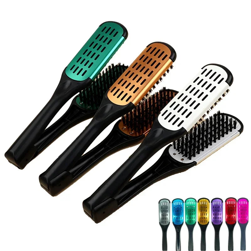 Povei Ceramic Hair Straightening Comb Double Sided Brush Clamp Hairstyling Tool