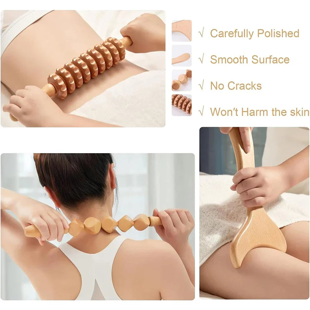 Povei Wood Therapy Massage Tools Kit for Body Contouring and Cellulite Reduction