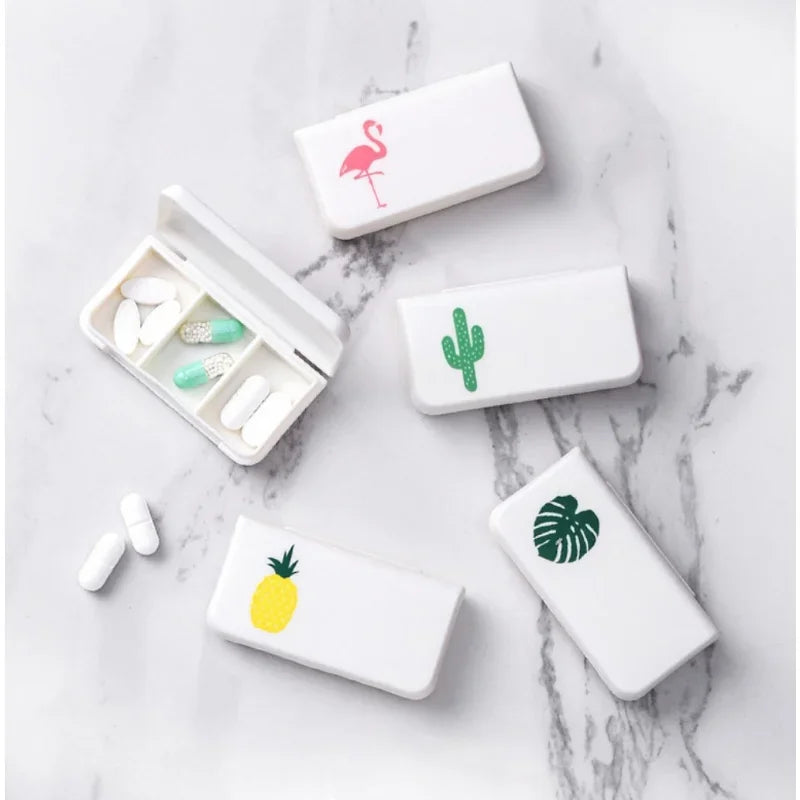 Flamingo Cactus Leaf Pill Dispenser by Povei: Mini Organizer Case for Medication