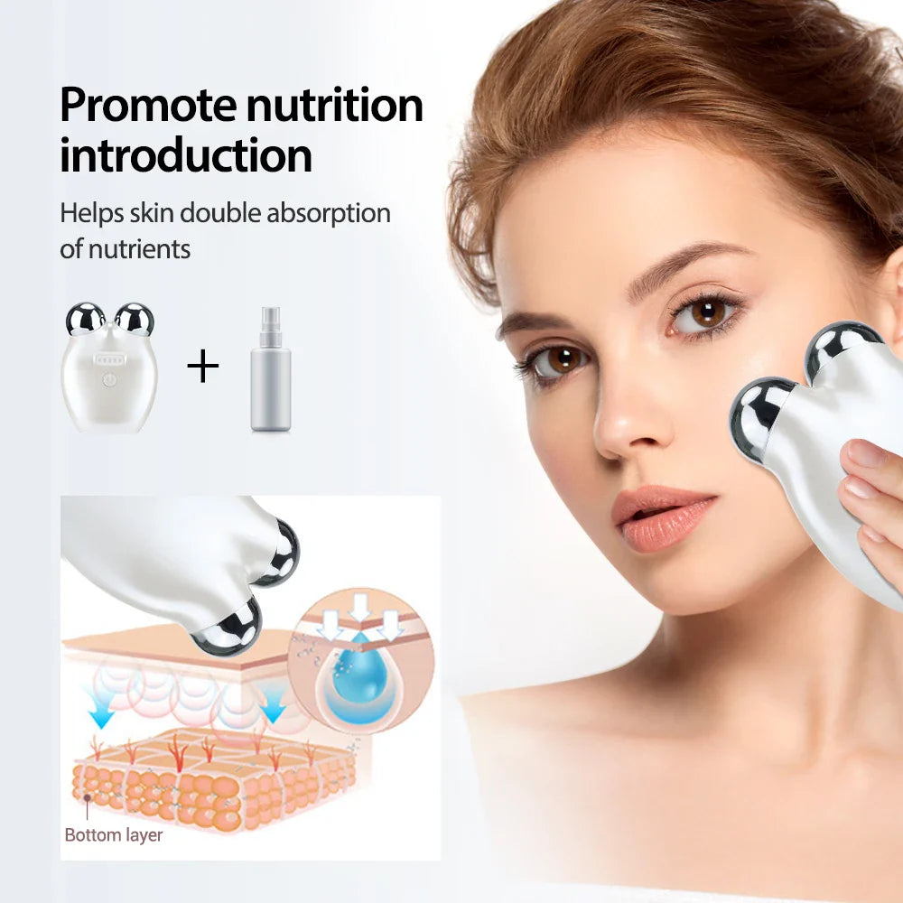 Povei 3D Roller Facial Microcurrent V Face Lifting Beauty Instrument Skin Rejuvenation EMS Eye Care