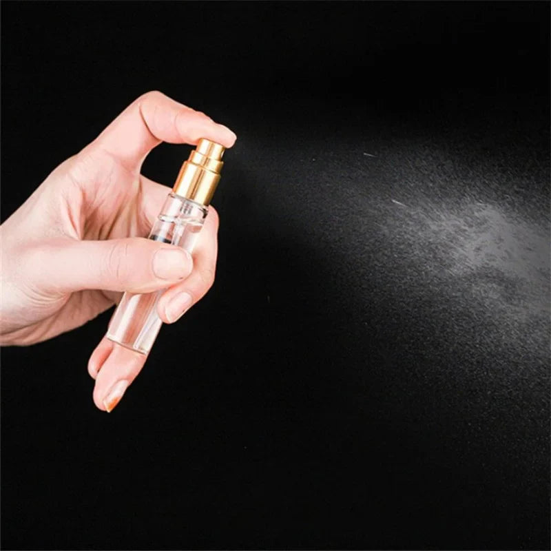 Povei 10ml Mini Glass Perfume Spray Bottle Gold Atomizer Refillable Vials