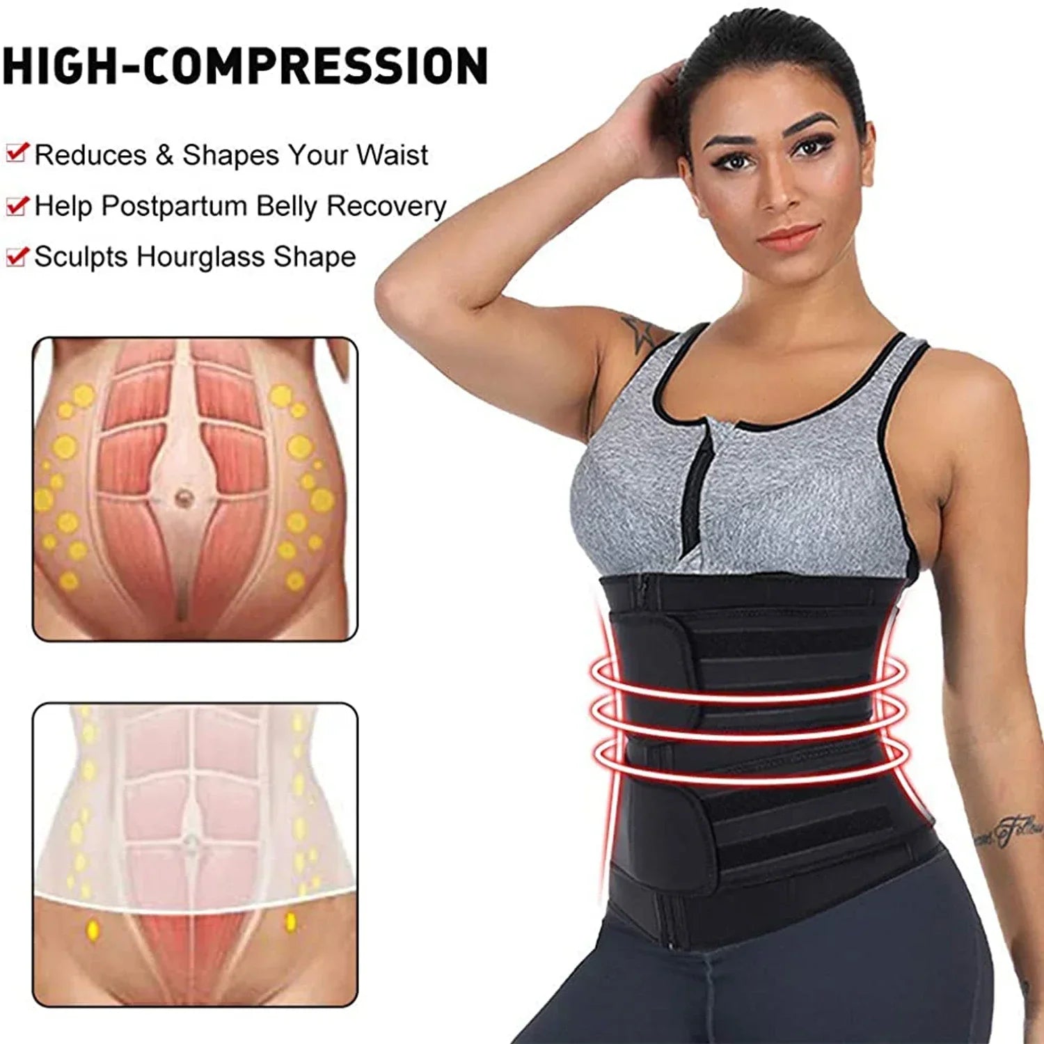 Povei Neoprene Waist Trainer Sauna Belt for Women Weight Loss Slimming Body Shaper Tummy Control