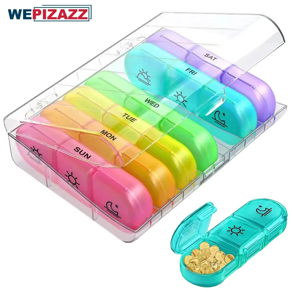 Povei Pill Organizer 3 Times Daily, Weekly Case, Supplement Holder, Vitamin Box