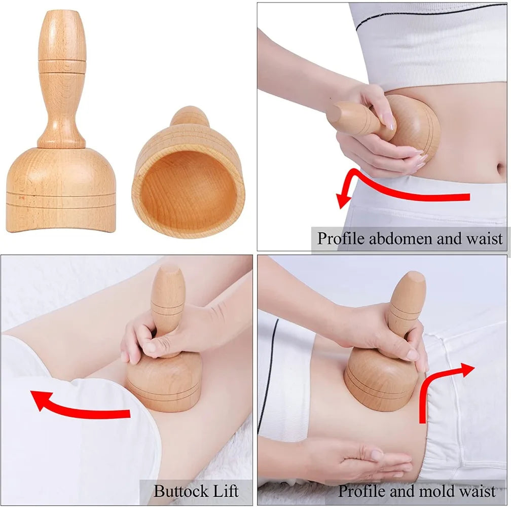 Povei Handheld Wood Massage Cup Swedish Wood Therapy Trigger Point Release