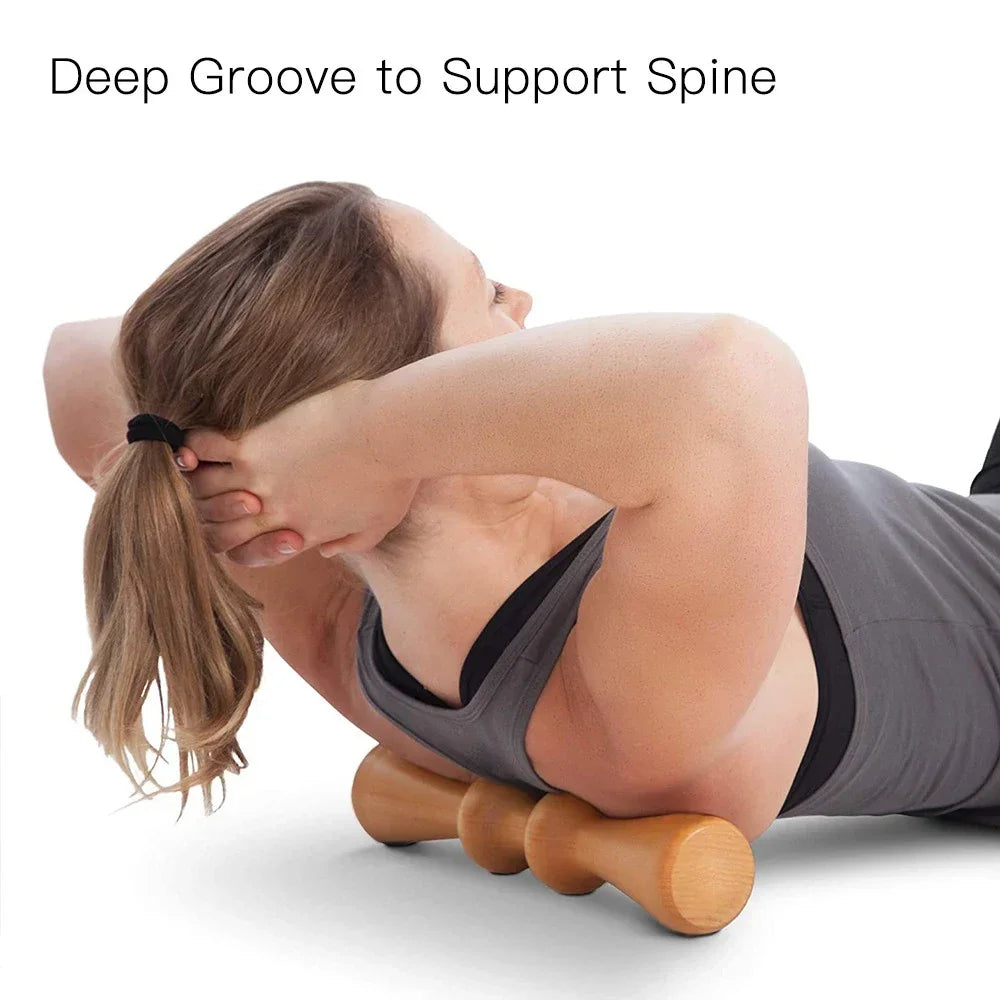 Povei Wood Back Roller & Spine Stretcher for Pain Relief, Muscle Recovery & Massage