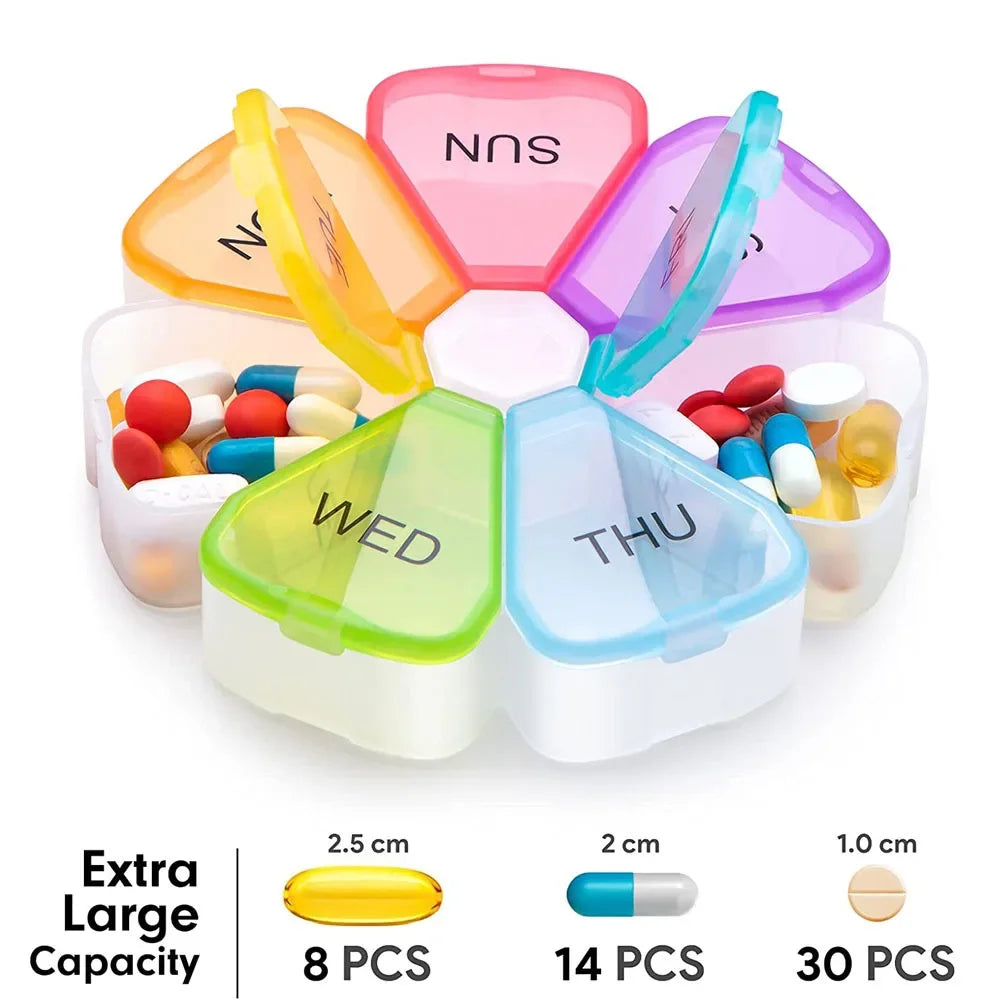 Povei Mini Round Pill Box Travel Vitamin Organizer Case