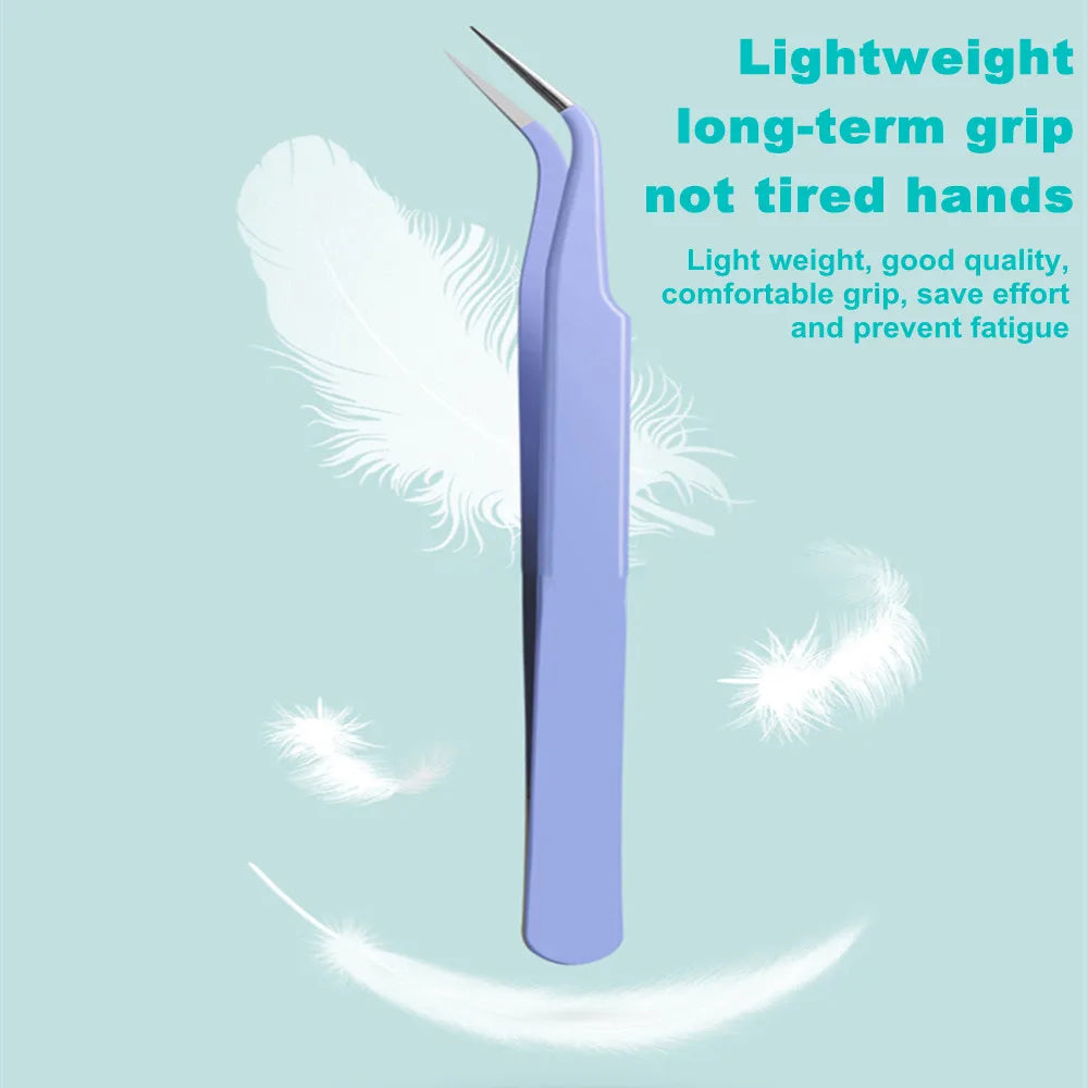 Povei Curved Stainless Steel Eyelash Tweezers for Nail Art Rhinestones & Sequins