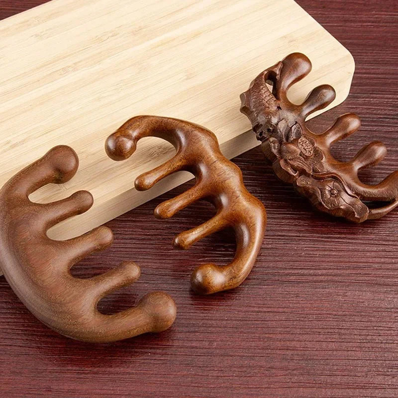 Povei Sandalwood Meridian Five Teeth Wooden Massage Comb