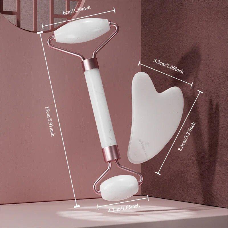 Povei Face Massager Roller and Guasha Board Set for Skin Care and Lifting