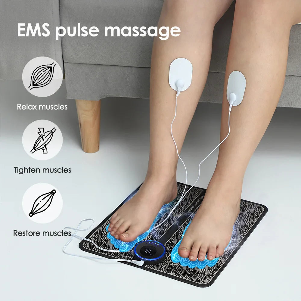 Povei Electric Foot Massager Pad EMS Muscle Stimulation Acupoints Massage Mats