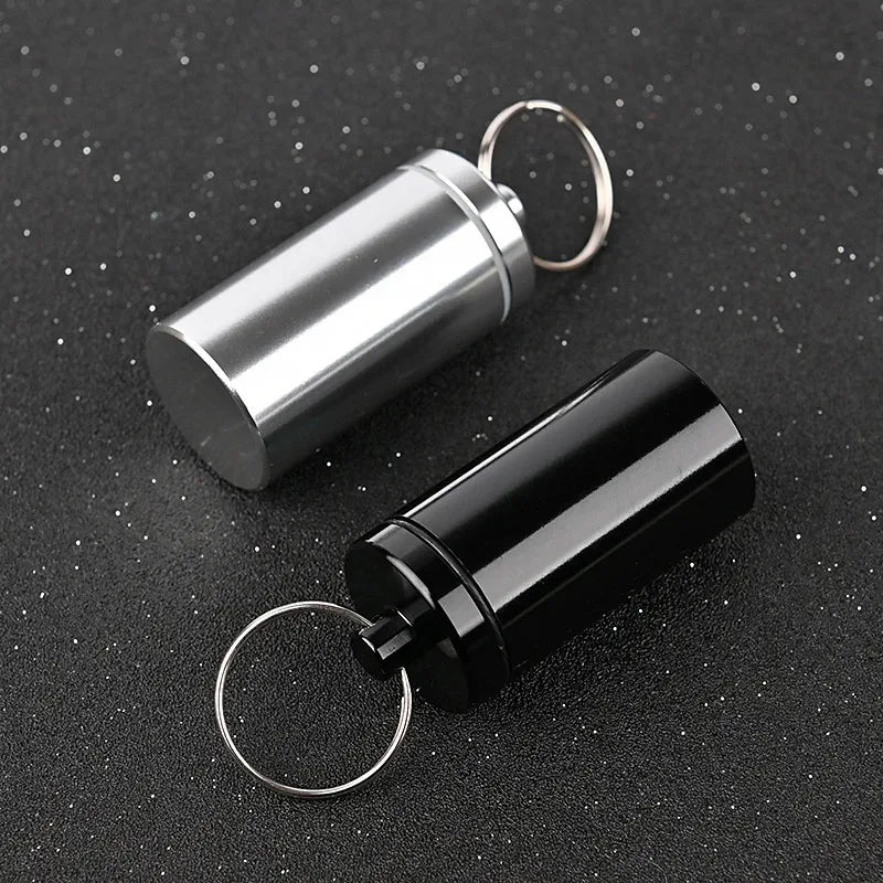 Povei Aluminum Pill Box Container for Traveling Camping Keychain Medicine Holder