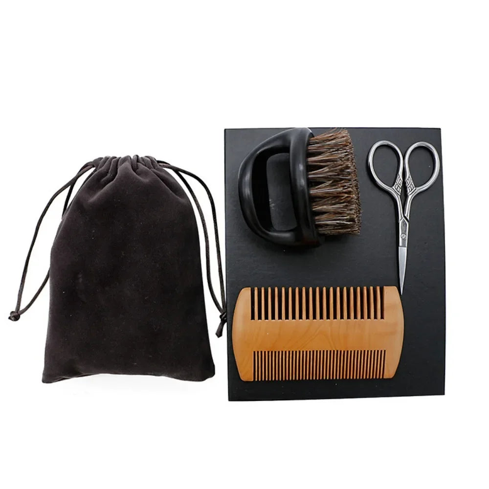 Povei Beard Grooming Kit: Brush, Scissors, Comb Set & Bag