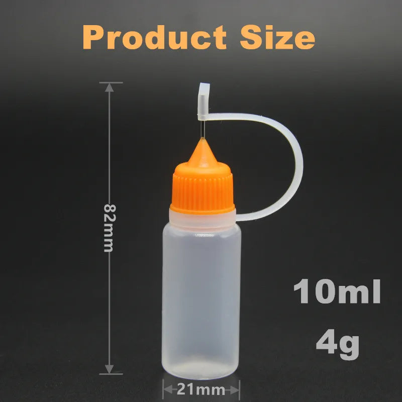 Povei 10ml Needle Tip Glue Bottle: Squeezable Applicator with Caps - Set of 5