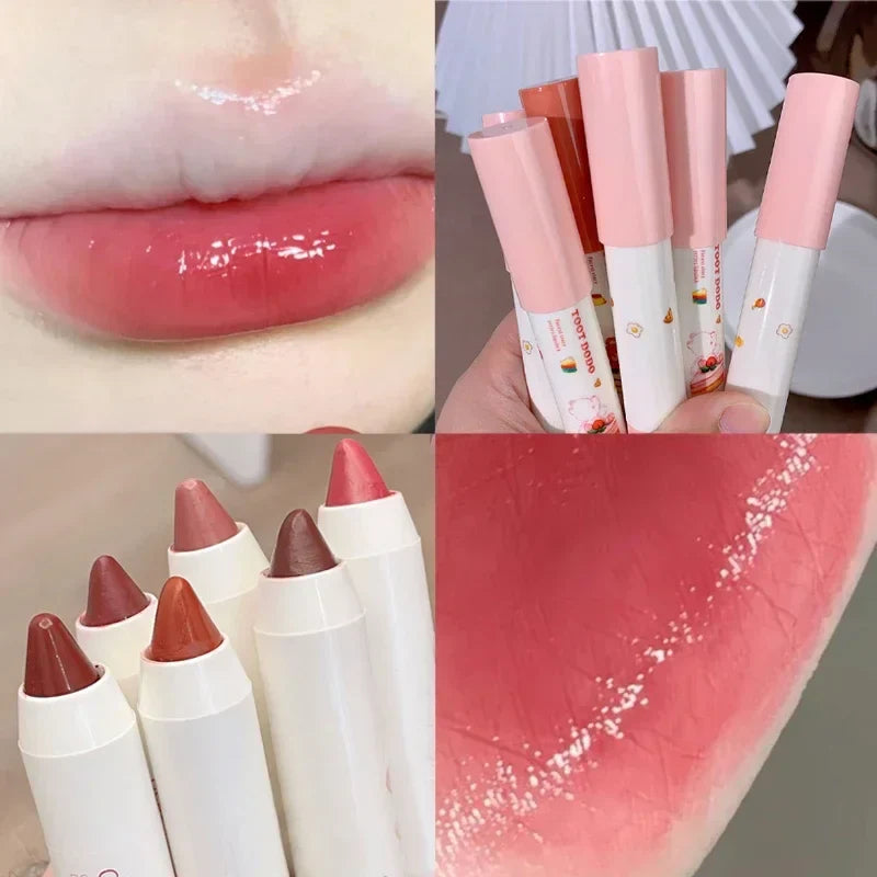 Povei Crayon Lipstick Set Moisturizing 6 Colors Long Lasting Makeup Lip Balm Pen Mirror