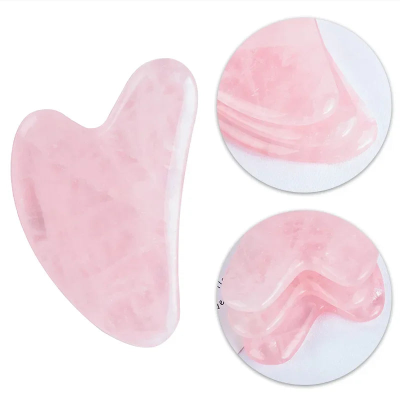 Povei Rose Quartz Jade Gua Sha Scraper for Face and Neck Massage Skin Care