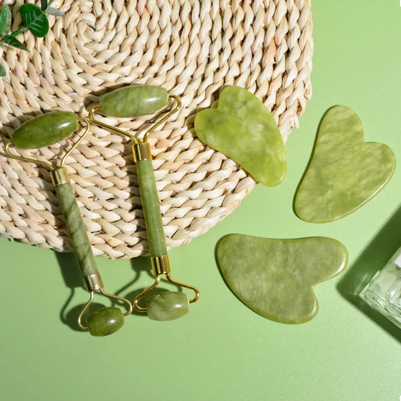 Povei Jade Roller & Gua Sha Set for Face & Body Massage