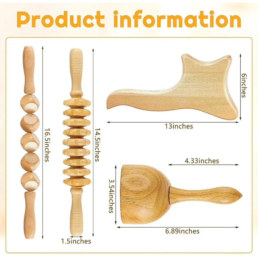 Povei Wood Massage Tools for Cellulite & Pain Relief, Full Body Massager & Gua Sha