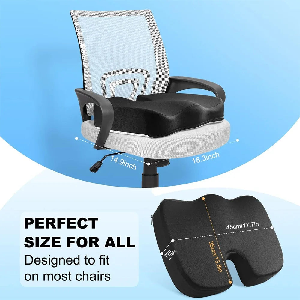 Povei Orthopedic Memory Foam Seat Cushion for Office & Car Chairs, Non-Slip Design