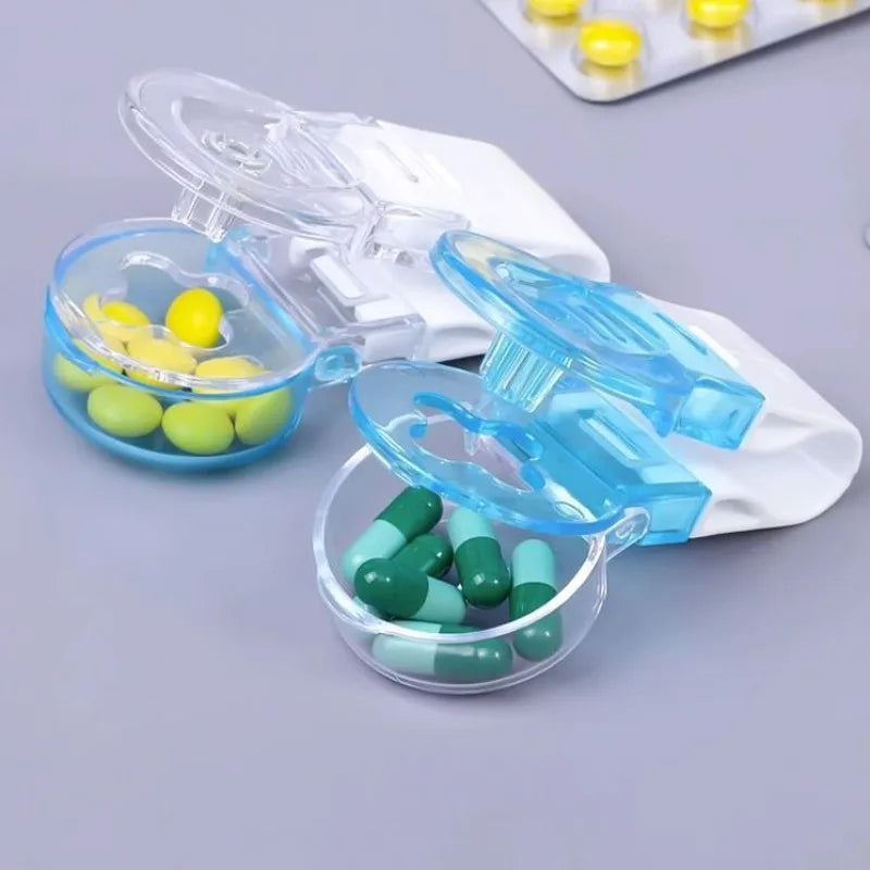 Povei Portable Pill Crusher Medicine Storage Box for Personal Health Care.